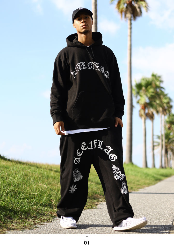 即納 【SALE】 エースフラッグ ACEFLAG パーカー スウェット ACE FLAG 上下セット 長袖 メンズ 黒 大きいサイズ エース