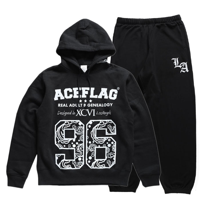 ACE FLAG 上下セット 長袖 大きいサイズ エースフラッグ セットアップ パーカー フーディ スウェット 96 LAペイズリー柄 スポーツ  ビッグシルエット b系