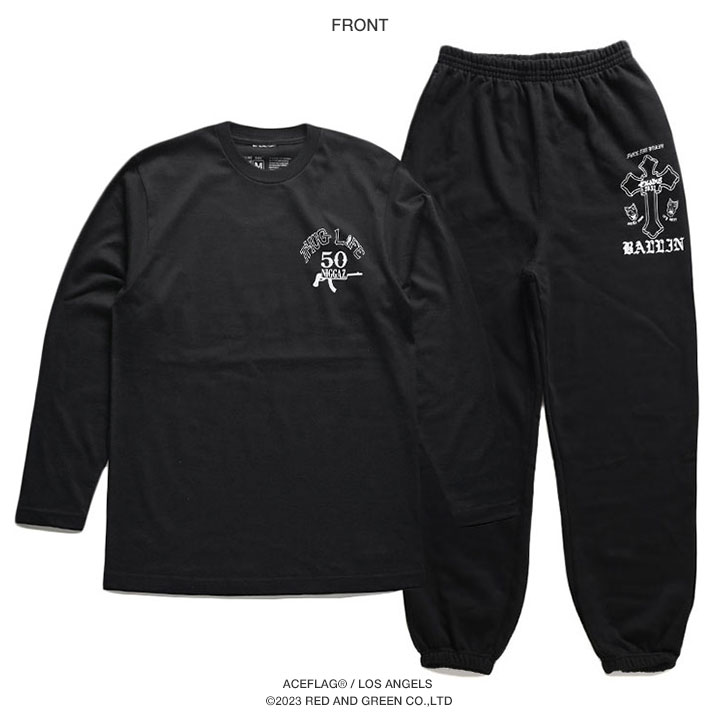 入手困難 エースフラッグ ACEFLAG セットアップ 長袖 THUG LIFE ACE FLAG 上下セット 長袖 ブランド メンズ 春秋冬用 黒 大きい