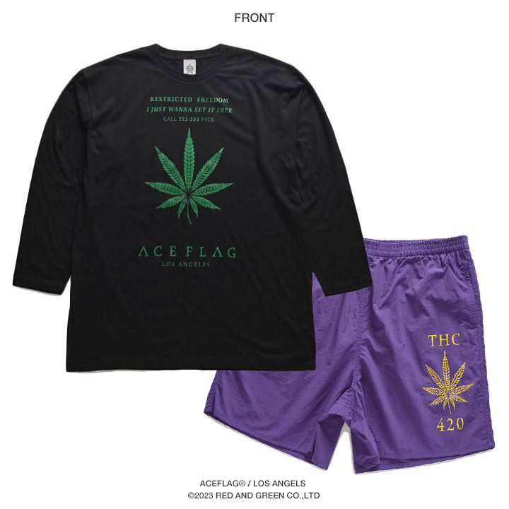 入手困難 エースフラッグ ACEFLAG 重ね着 セットアップ 大麻 入手困難 ACEFLAG セットアップ 長袖 大麻 マリファナ ロゴ