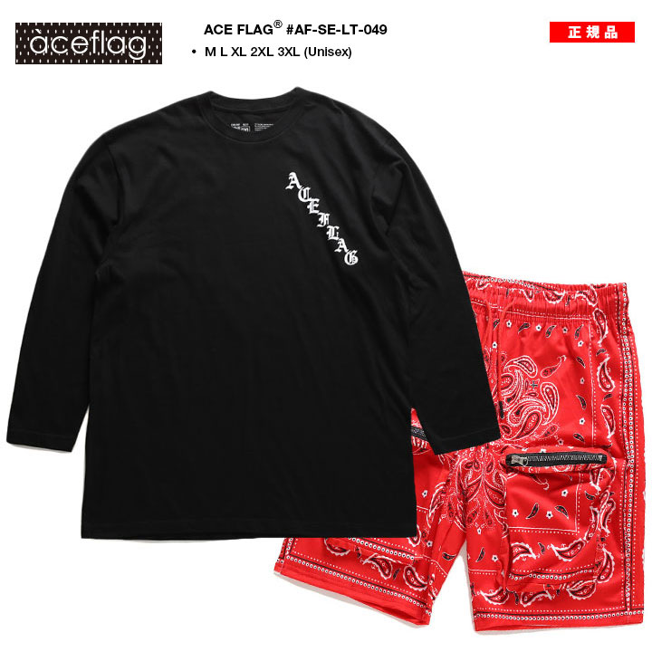 ACE FLAG 上下セット 長袖 ブランド Tシャツ ロンT ハーフパンツ 上下 大きいサイズ エースフラッグ セットアップ Pablo パブロ ナンバー 23 b系｜weekindenim｜03