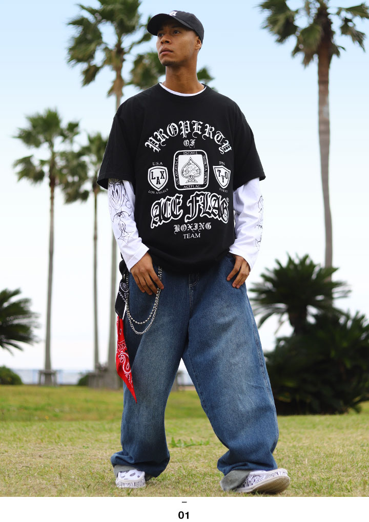 ACEFLAG ACE FLAG セットアップ 重ね着 半袖 Tシャツ 長袖 ロンT