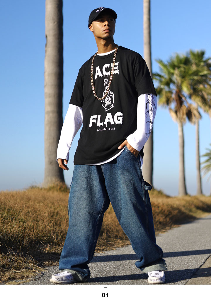 ACE FLAG セットアップ 重ね着 半袖 Tシャツ 長袖 ロンT ブランド 大きいサイズ エースフラッグ ペイズリー柄 スペード 中指 Fuck ファック パンク b系｜weekindenim｜08