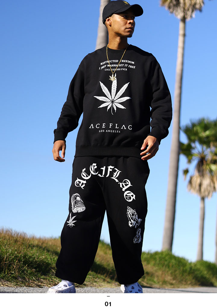 入手困難 エースフラッグ ACEFLAG セットアップ 長袖 大麻 入手困難 ACEFLAG セットアップ 長袖 大麻 マリファナ ロゴ