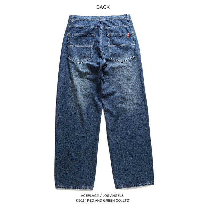 ACE FLAG デニム ジーンズ メンズ 春夏秋冬用 全2色 エースフラッグ ジーパン ゆったり 太め シンプル Thug Life サグライフ 十字架 馬蹄 バギーパンツ b系 ヒップホップ ストリート系 ハイ 新作 AF-LP-DE-003 ACEFLAG（エースフラッグ） デニム ジーンズ 大きいサイズ ジーパン G