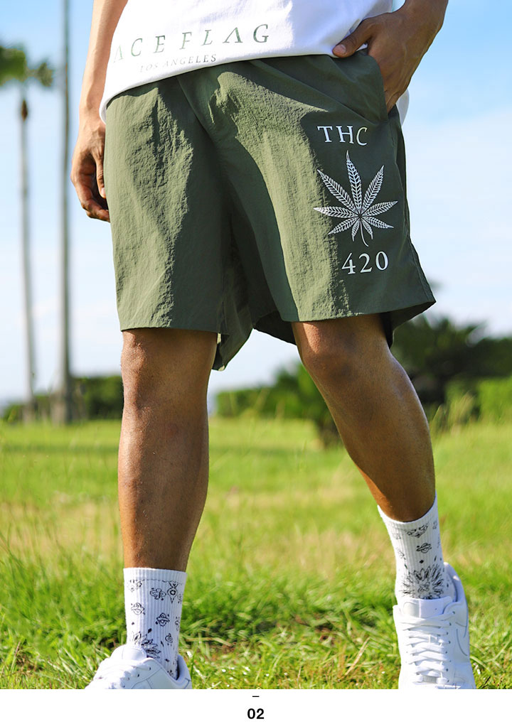 ACE FLAG ハーフパンツ ナイロン 大きいサイズ エースフラッグ ひざ上 マリファナ 大麻 ナイロンパンツ 半ズボン 短パン イージーパンツ｜weekindenim｜07