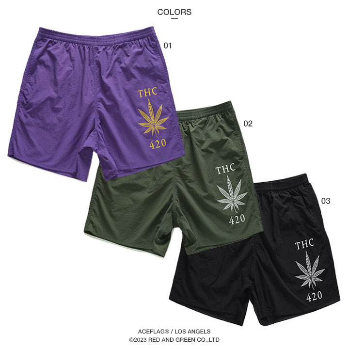 ACE FLAG ハーフパンツ ナイロン 大きいサイズ エースフラッグ ひざ上 マリファナ 大麻 ナイロンパンツ 半ズボン 短パン イージーパンツ｜weekindenim｜10