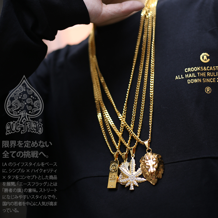 エースフラッグ ACEFLAG ネックレス チェーン 76cm ロングチェーン ゴールド 高品質 ペンダント ゴールドプレート ドル ダラー ヘンプ 大麻 ライオン | ACEFLAG | 02