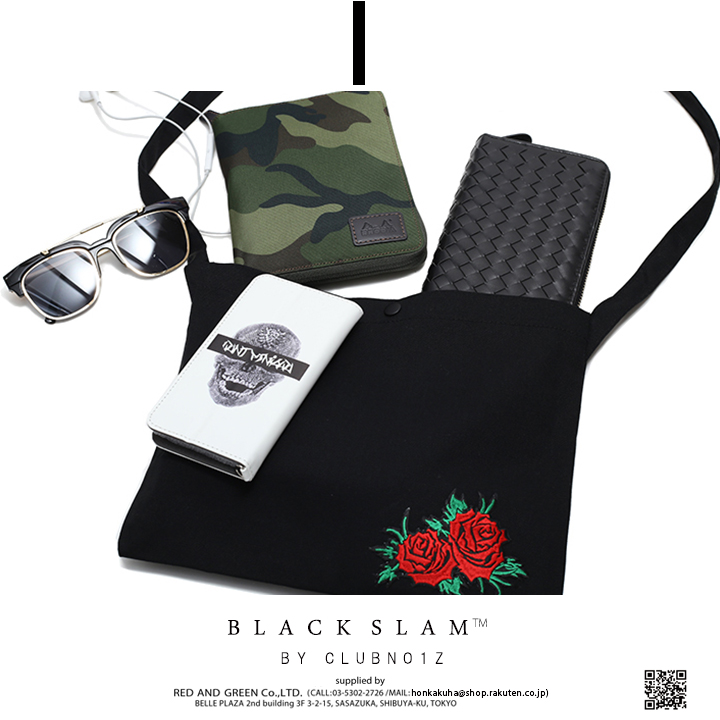 クラブノイズ バイ ブラックスラム CLUBNO1Z by BLACK SLAM ボディバッグ ショルダーバッグ サコッシュ アウトドア 自転車 IQOS アイコス入れ 薔薇 刺繍 黒｜weekindenim｜04