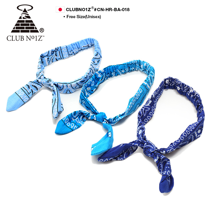クラブノイズ CLUB NO1Z ヘアーバンド メンズ レディース ヘッドバンド バンダナ ペイズリー柄 伸縮ゴム入り 水色 ターコイズ 青 アメカジ ダンス衣装
