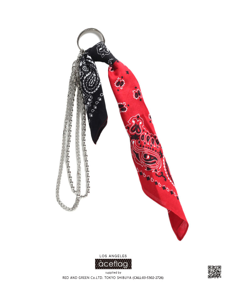 M∀D　パンク系　ブラックチェーン装飾ベスト ACEFLAG エースフラッグ バンダナ ペイズリー柄 ウォレット