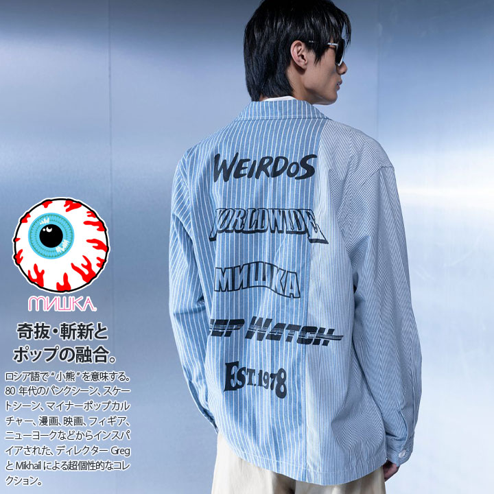 ミシカ MISHKA 長袖シャツ シャツジャケット プリント 大きいサイズ かっこいい おしゃれ ストライプ 切替 アシンメトリー KEEPWATCH  新作 :412221079:本格派大人のB系XL零ZERO 通販 