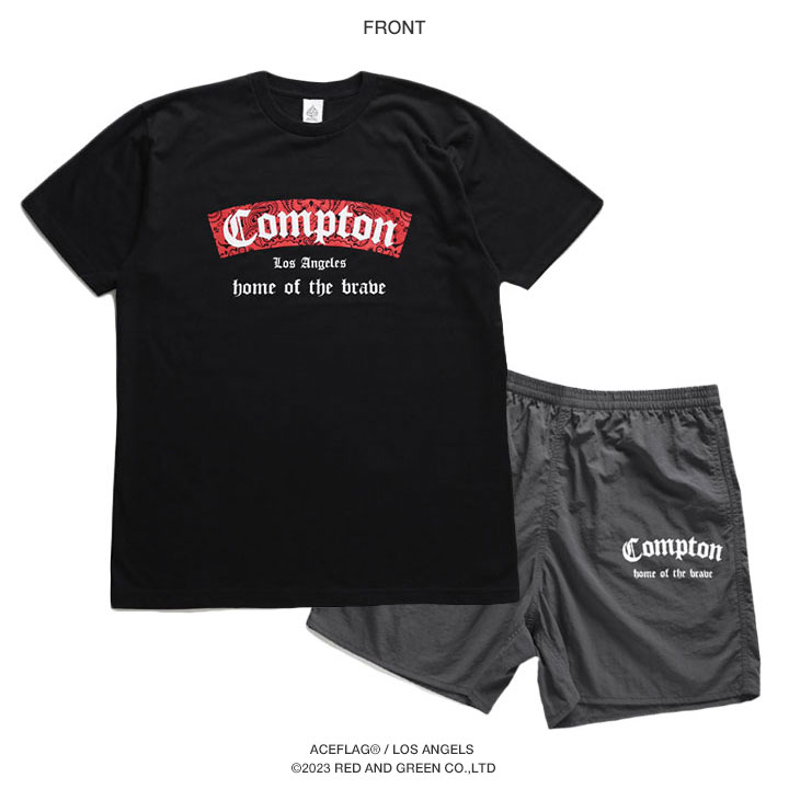 入手困難 エースフラッグ ACEFLAG セットアップ 半袖 Compton ACEFLAG ACE FLAG 上下セット 半袖 ブランド Tシャツ ハーフ