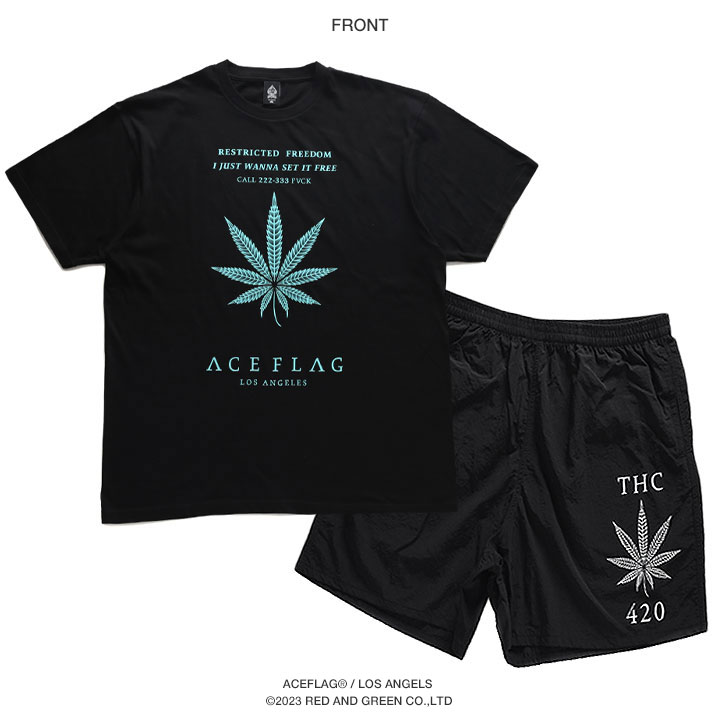 ACE FLAG 上下セット 半袖 ブランド Tシャツ ハーフパンツ 上下 大きいサイズ エースフラッグ セットアップ ナイロン ミント 大麻 マリファナ ヘンプ｜weekindenim｜10