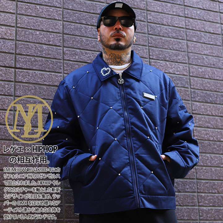 LIVE MECHANICS アウター キルティング 長袖 中綿 ジャケット ブルゾン メンズ 春秋冬用 紺 大きいサイズ ライブメカニクス 防寒着 派手 総柄 ラインストーン 襟付き ビッグシルエット 暖かい b系 ヒップホップ ファッション ストリート系 服 新作 LMJ102 LIVE MECHANICS アウター キルティング 長袖 中綿 ジャケット ブルゾン