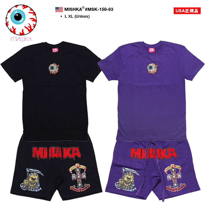 入手困難 即納 ミシカ MISHKA セットアップ KEEPWATCH バンド MISHKA セットアップ 派手 上下セット 半袖 ブランド Tシャツ