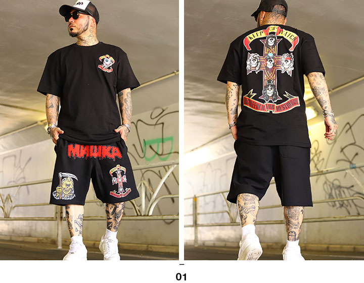 MISHKA セットアップ 上下セット 半袖 ブランド Tシャツ ハーフパンツ メンズ 春夏用 黒 紫 大きいサイズ ミシカ KEEPWATCH キープウォッチ キャラクター 死神 ビッグシルエット b系 ヒップホップ ファッション ロック バンド ストリート系 ハイ 2025春夏 新作 MSK-162-3 MISHKA（ミシカ） セットアップ 上下セット 半袖 ブランド Tシャツ
