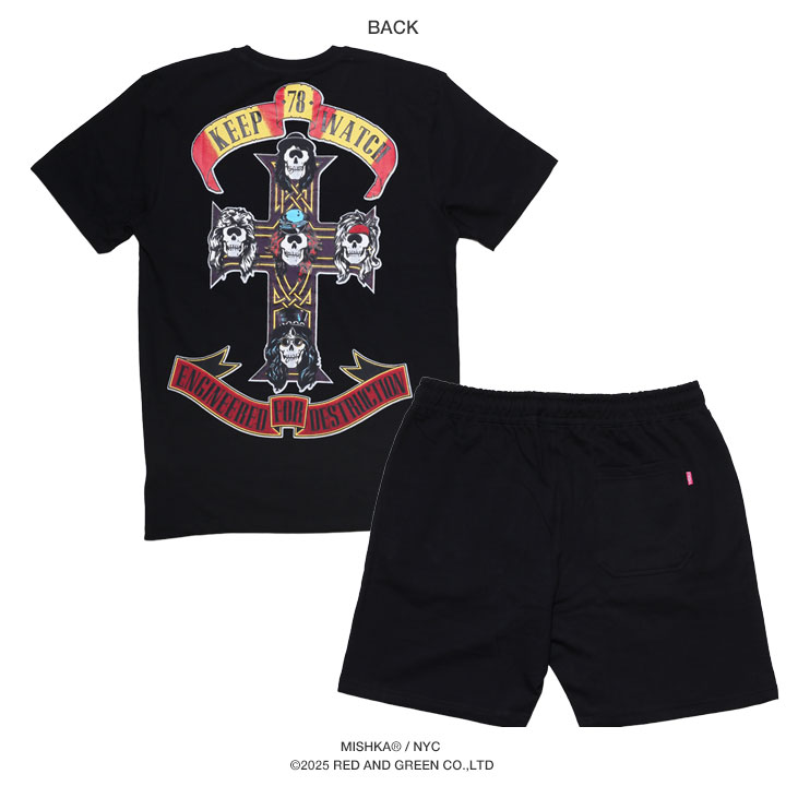 入手困難 即納 ミシカ MISHKA セットアップ KEEPWATCH バンド MISHKA セットアップ 派手 上下セット 半袖 ブランド Tシャツ