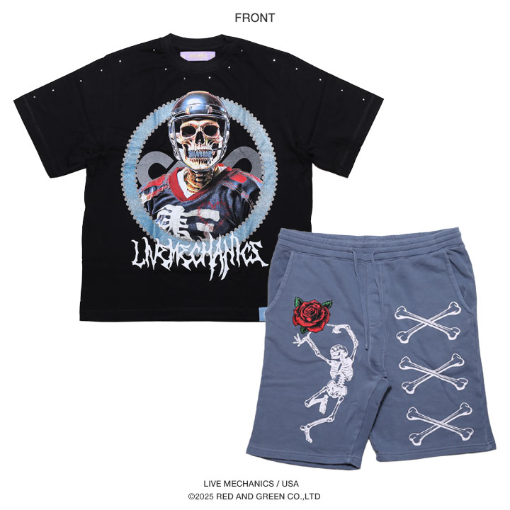 LIVE MECHANICS 上下セット 半袖 ブランド Tシャツ ハーフパンツ 