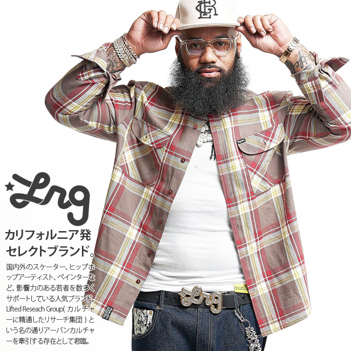 Finesse チェック柄 長袖シャツ Lサイズ LRG 長袖シャツ メンズ 茶色 大きいサイズ エルアールジー チェック