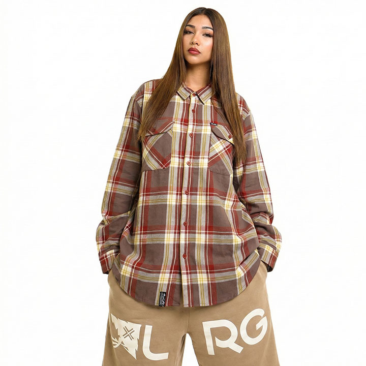 LRG 長袖シャツ メンズ 茶色 大きいサイズ エルアールジー チェック