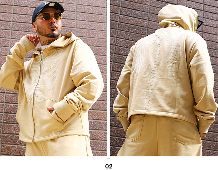 LIVE MECHANICS パーカー ブランド ショート丈 骨 ロック 翼 羽