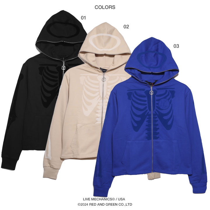 LIVE MECHANICS パーカー ブランド ショート丈 骨 ロック 翼 羽