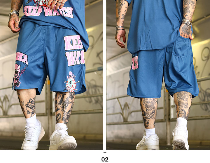 MISHKA ハーフパンツ バスパン 半ズボン 短パン メンズ 春夏用 白 青 大きいサイズ ミシカ ジャージ トラックパンツ ショートパンツ CYCO SIMON サイコサイモン スカル 刺繍 b系 ヒップホップ ファッション ロック バンド ストリート系 ハイ ブランド 2025春夏 新作 MSK-145 MISHKA（ミシカ） ハーフパンツ バスパン 半ズボン 短パン 大きい