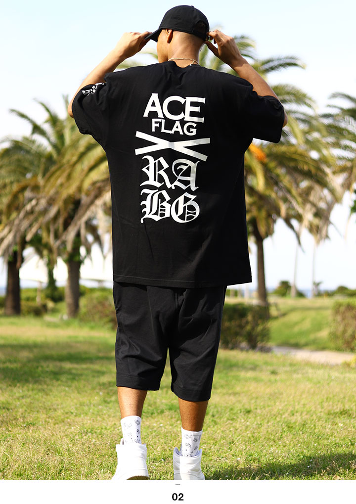 ACE FLAG Tシャツ 半袖 ビッグシルエット エースフラッグ かっこいい 袖ロゴ 国旗 スペード 英字 ロゴ ペイズリー柄 ヒップホップ ダンス ストリート系｜weekindenim｜09