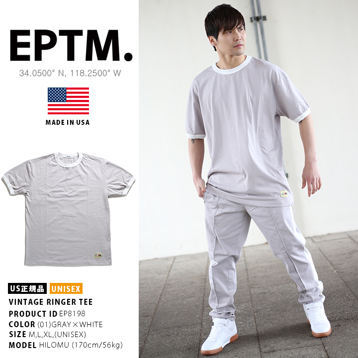 エピトミ EPTM Tシャツ 半袖 かっこいい 金 刺繍 バイカラー 切替 スポーツ グレー白｜weekindenim｜05