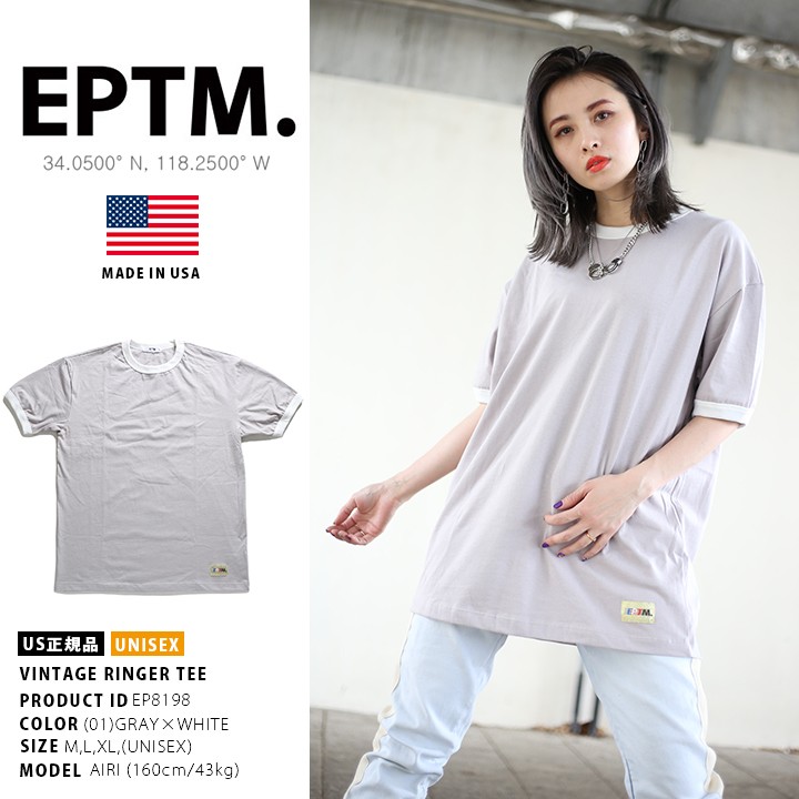 エピトミ EPTM Tシャツ 半袖 かっこいい 金 刺繍 バイカラー 切替 スポーツ グレー白｜weekindenim｜12