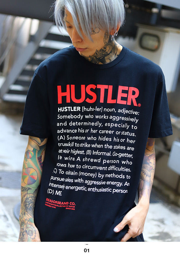 リーズン REASON Hustler ハスラー 限定コラボ Tシャツ 半袖 英字ロゴ 大きいサイズ かっこいい おしゃれ アメリカ男性雑誌 ロゴ  ビッグシルエット