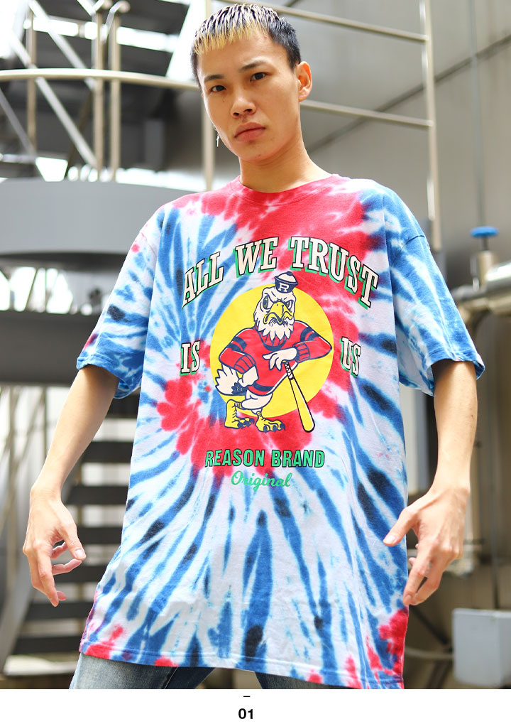 リーズン REASON Tシャツ 半袖 総柄 タイダイ染め 大きいサイズ