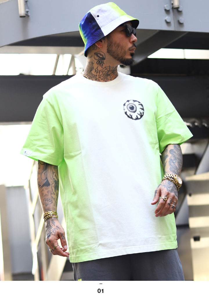 MISHKA Tシャツ 半袖 春夏用 緑 紫 L-XL 大きいサイズ ビッグシルエット ミシカ かっこいい おしゃれ ビッグTシャツ グラデーション  タイダイ ロック パンク