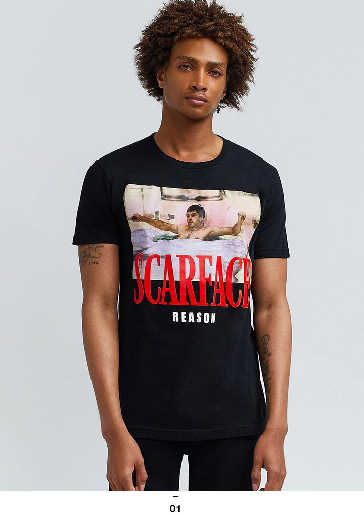 REASON × 映画 スカーフェイス Tシャツ 半袖 大きいサイズ Scarface 限定 コラボ 公式グッズ リーズン ボックスロゴ マフィア映画  泡風呂 マフィア