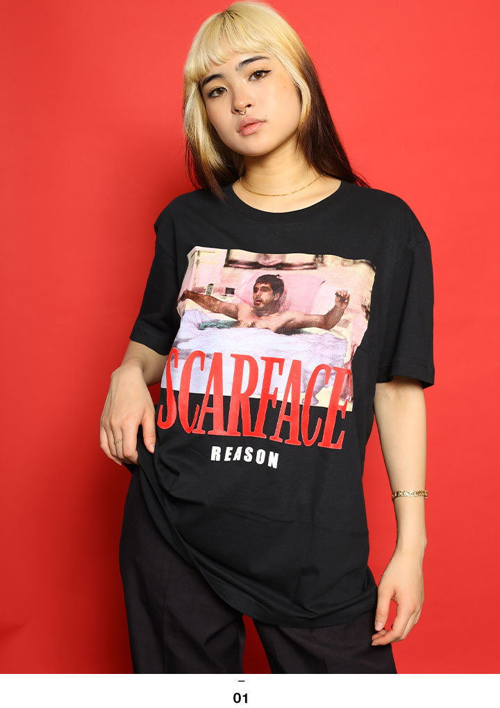 REASON × 映画 スカーフェイス Tシャツ 半袖 大きいサイズ Scarface 限定 コラボ 公式グッズ リーズン ボックスロゴ マフィア映画  泡風呂 マフィア