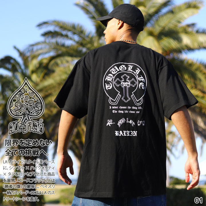 ACE FLAG Tシャツ 半袖 大きいサイズ エースフラッグ シンプル Thug Life サグライフ 馬蹄 十字架 クロス 2Pac オーバーサイズ ビッグシルエット｜weekindenim｜04