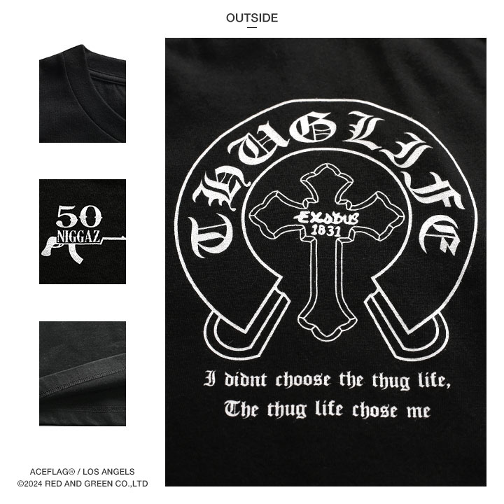 ACE FLAG Tシャツ 半袖 大きいサイズ エースフラッグ シンプル Thug Life サグライフ 馬蹄 十字架 クロス 2Pac オーバーサイズ ビッグシルエット｜weekindenim｜14