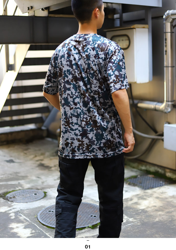 迷彩柄メッシュTシャツ 速乾 ストレッチ メッシュ 迷彩柄 接触冷感 Tシャツ 夏 クルー