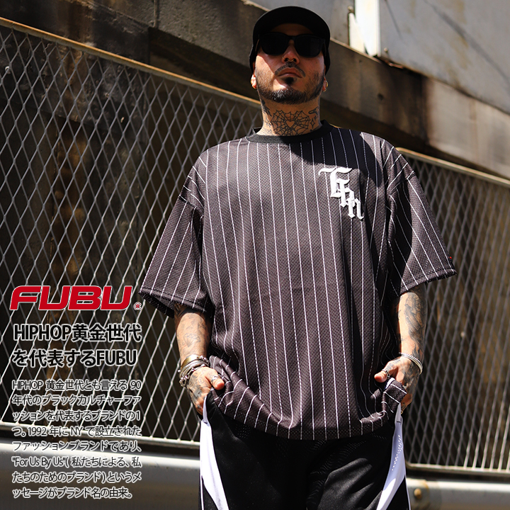 入手困難 即納 送料込 フブ FUBU Tシャツ ライン ストライプ FUBU Tシャツ 半袖 速乾 通気性 大きいサイズ フブ メッシュT
