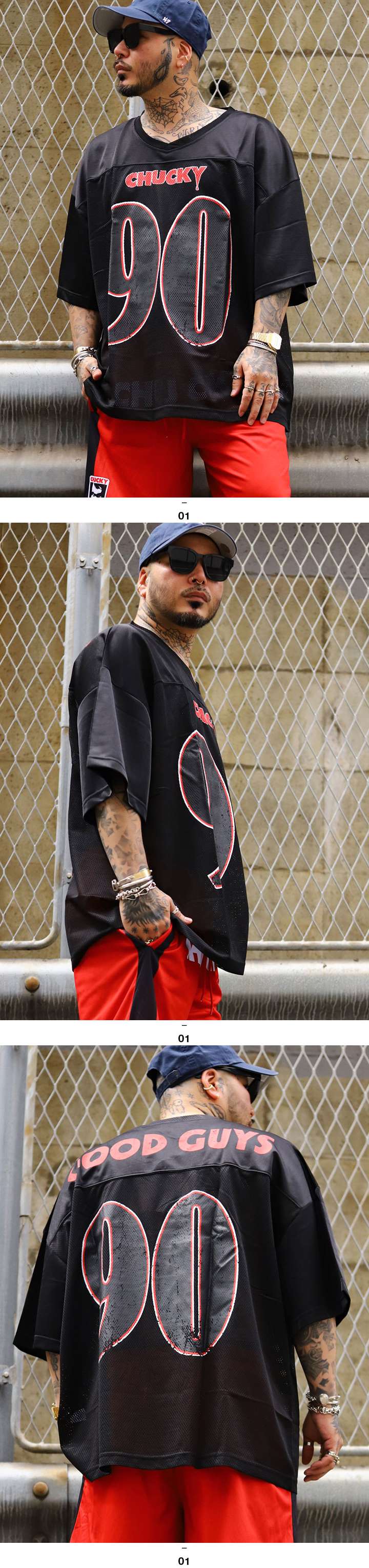 入手困難 リーズン REASON × Chucky フットボールシャツ REASON × Chucky Vネック 半袖 メッシュ Tシャツ 野球 ゲーム