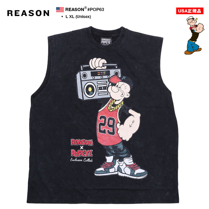 入手困難 メール便送料込 REASON × Popeye ノースリーブTシャツ REASON × ポパイ Tシャツ 半袖 大きいサイズ Popeye 限定 コラボ