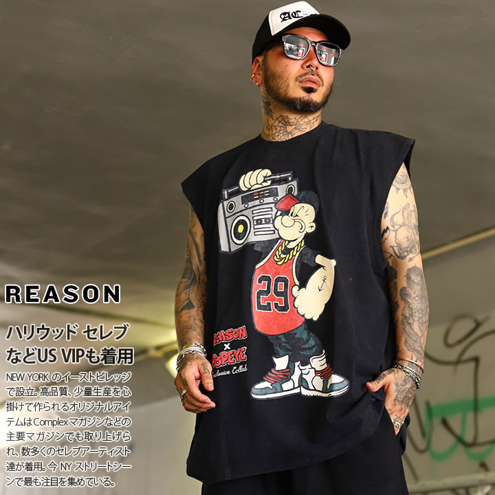 入手困難 メール便送料込 REASON × Popeye ノースリーブTシャツ REASON × ポパイ Tシャツ 半袖 大きいサイズ Popeye 限定 コラボ