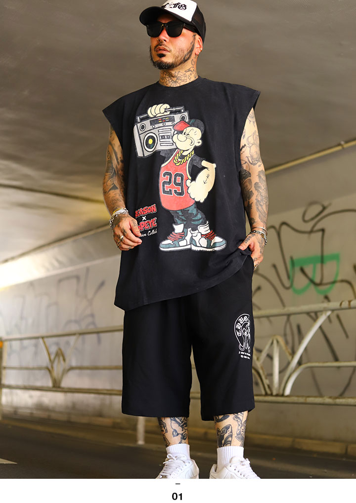 入手困難 メール便送料込 REASON × Popeye ノースリーブTシャツ REASON × ポパイ Tシャツ 半袖 大きいサイズ Popeye 限定 コラボ