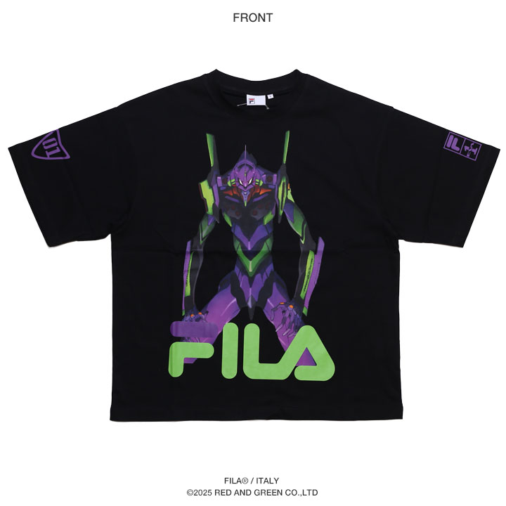 FILA × 新世紀エヴァンゲリオン Tシャツ 半袖 メンズ 春夏用 黒 大きいサイズ エヴァンゲリヲン 限定 コラボ 公式 フィラ 新劇場版シリーズ EVA エヴァンゲリオン初号機 碇シンジ搭乗機 紫 黄緑 b系 ファッション ストリート系 ブランド 服 2025秋冬 新作 25SPU8002 FILA（フィラ） × 新世紀エヴァンゲリオン Tシャツ 半袖 大きいサイズ