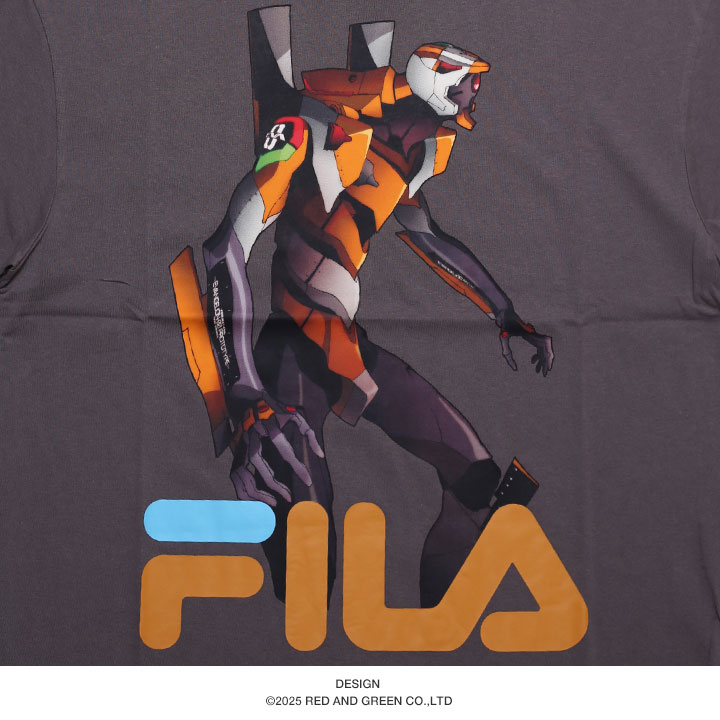 FILA × 新世紀エヴァンゲリオン Tシャツ 半袖 メンズ 春夏用 グレー