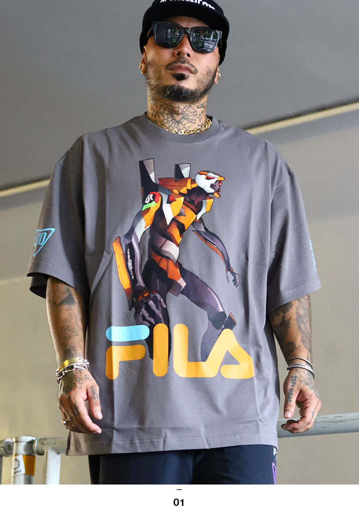 FILA × 新世紀エヴァンゲリオン Tシャツ 半袖 メンズ 春夏用 白 大きい