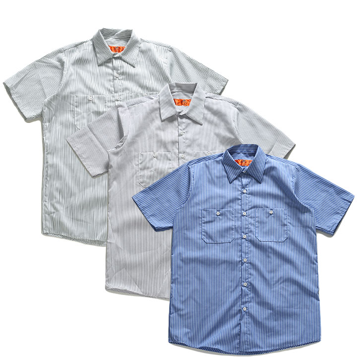 USA古着 REDKAP　半袖ワークシャツ3XL　ネイビーベージュ　ストライプ RED KAP Red Kap 半袖シャツ 春夏用 M-XL 大きいサイズ レッド