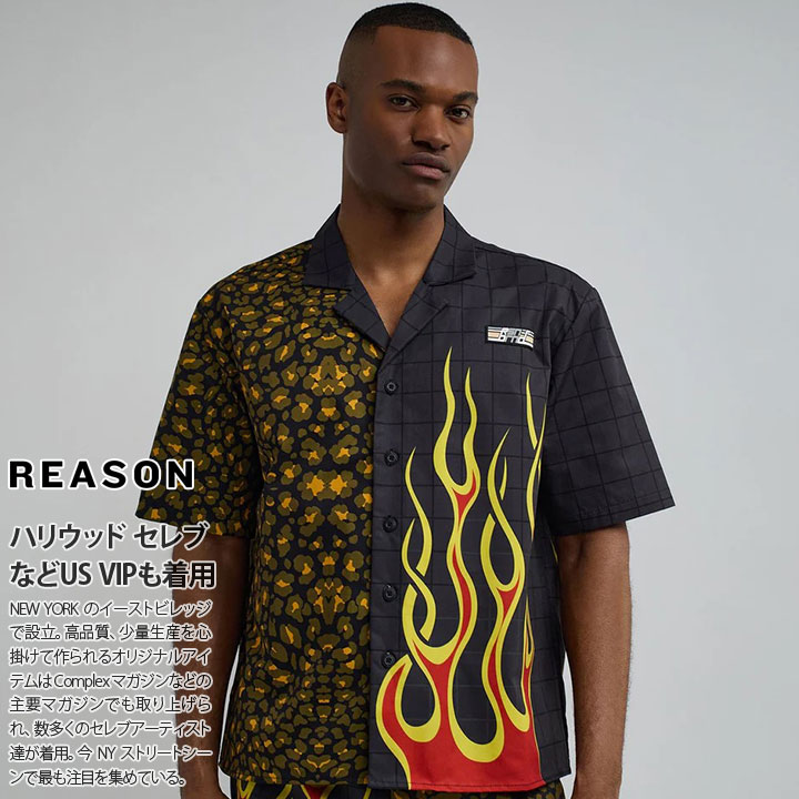 REASON 半袖シャツ メンズ 春夏用 黒 大きいサイズ リーズン シャツ