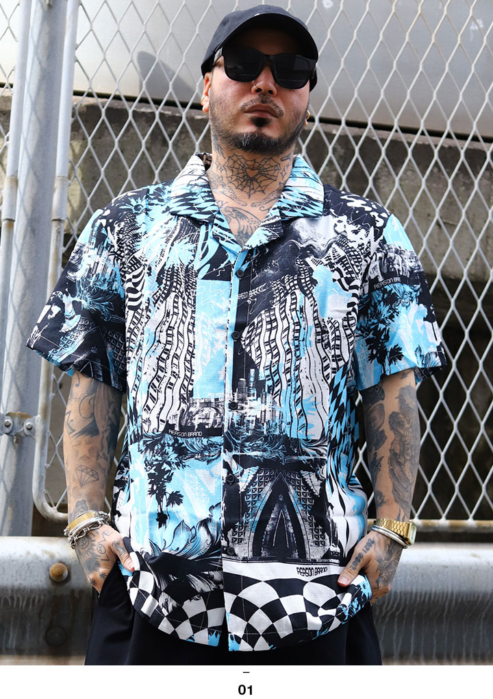 REASON 半袖シャツ 大きいサイズ リーズン 柄シャツ アロハシャツ 開襟